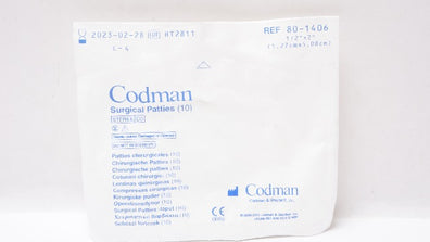 Codman 80-1406 Surgical Patties 1/2inch x 2inch (x) - Pack of 10